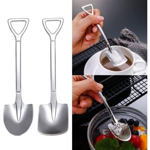 D08D 1 Piece Stainless Steel Material Tea Coffee Sugar Spoon Mini Shovel Shape Coffee Ice Cream Dessert Spoons for Restaurant