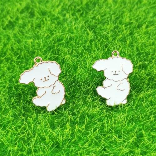 10pcs Cute White Dog Enamel Charms Pendant Metal Animals Puppy Charms Finding Fit DIY Bracelet Jewelry Accessories 21*29MM