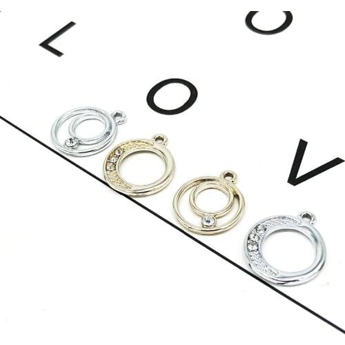 10Pcs Fashion Charms Gift Rhinestone Round Alloy Pendant Earring Necklace Jewelry Accessories DIY Electroplating Does Not Fade