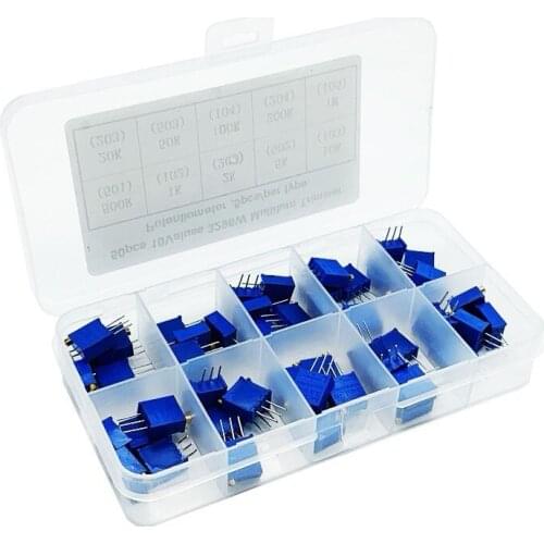 50pcs/lot 3296W Multiturn Trimmer Potentiometer Kit High Precision 3296 Variable Resistor With Free Box electronic diy kit