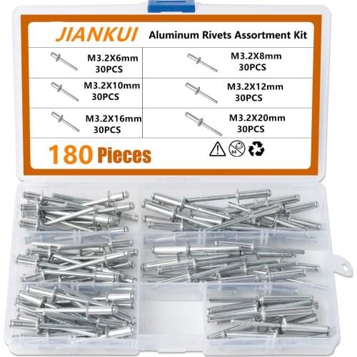 70-180pcs Aluminum Rivets Pop M3.2 M4 M4.8 Dome Head Blind Rivets Aluminum Assortment Kit Set Exhaust Rivets