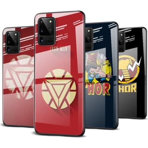 Tempered Glass Cover Marvel Avengers Hero Logo For Samsung Galaxy S20 FE S10e S10 S9 S8 Ultra Plus Lite Plus 5G Phone Case