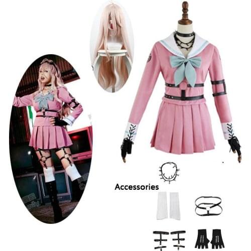 Danganronpa V3 Killing Harmony Iruma Miu Cosplay Costume Props Anime Game Woman Girls party dress School Uniform outfit and wig