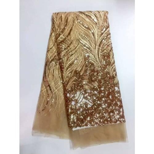 2Yards Weeding Sequins Tulle Lace Gold African Lace Fabric High Quality Nigerian French Party lace fabric for tulle lace fabric