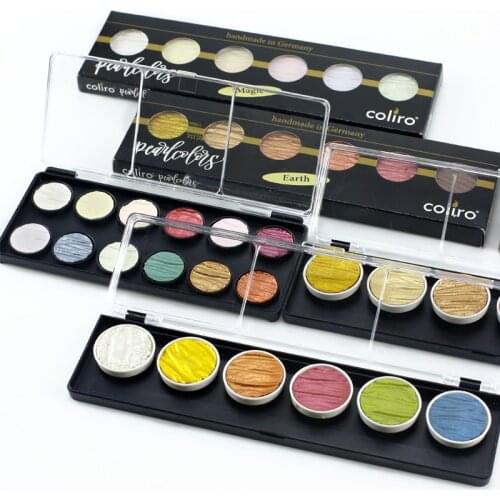Germany Finetec Coliro Pearlescent Handmade Solid Watercolor Paint Set 6/12 Color Mica Composition Calligraphy Painting Supplies