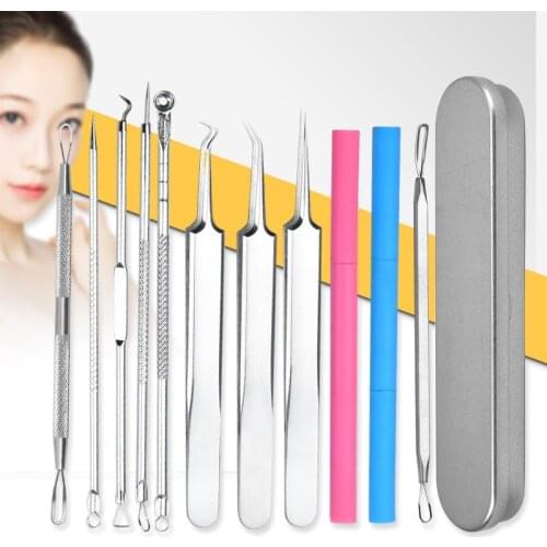 11Pcs/Set Blackhead Comedone Acne Pimple Blackhead Remover Tool Spoon for Face Skin Care Tool Needles Facial Pore Cleaner