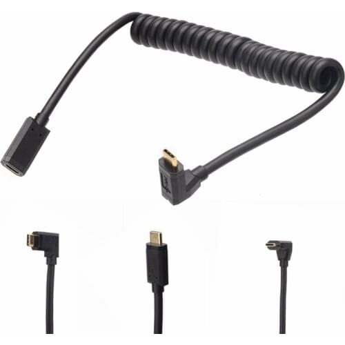 USB 3.1 Type-c Male To Female Extension Stretch Spring Cable Left/Right Up/Down 90/270 Degree Angle 10Gbps 4K USB C Type Coiled