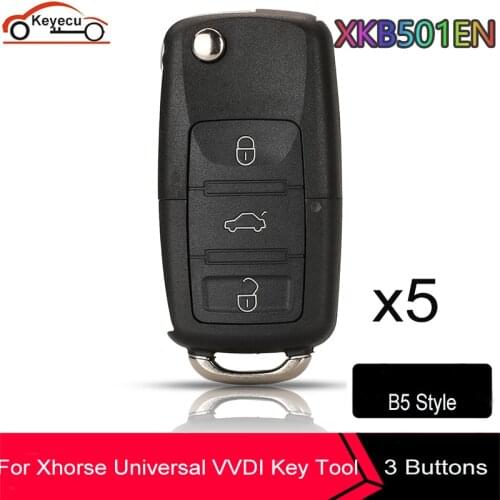 KEYECU 5 Pcs/lot XHORSE XKB501EN for V-olkswagen B5 Style Black Remote Key 3 Button for VVDI key tool X001 Series