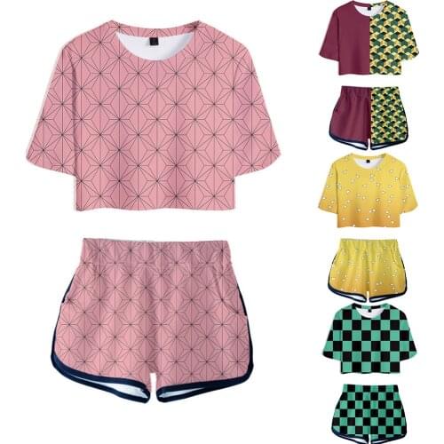 Demon Slayer Kimetsu no Yaiba tomioka Outfit Cosplay Costumes Top Shorts Sport Suits Kamado Nezuko Running Girls Set Women