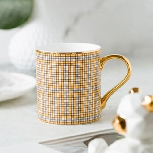 Nordic Ins Gold Circled Mug With Lid Spoon Light Luxury Creative Personality Trendy Water Cup Household Ceramic Coffee Mug