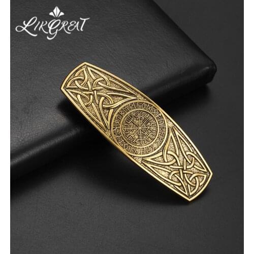 Likgreat Vintage Hair Clips for Women Viking Compass Amulet Alloy Hairwear Celtics Knot Rectangle Barrette Wicca Hair Jewelry