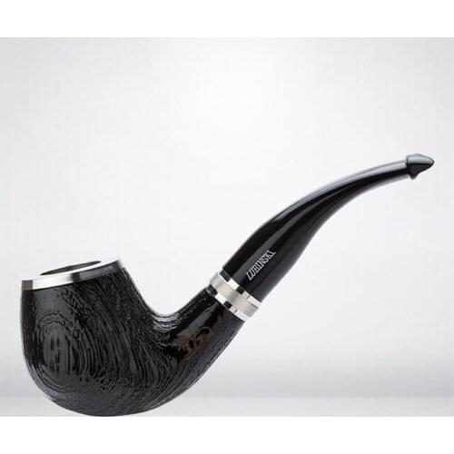 LUBINSKI High-end Ebony Smoking Pipe Wooden Tobacco Pipe Silver Round Decoration Mens Smoking Tool