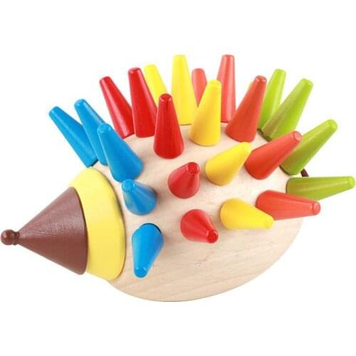 Diy Montessori Magnetic Colorful Hedgehog Knocked Toys Wooden Building Blocks Children Early Education Gift Kids Assembling Toys