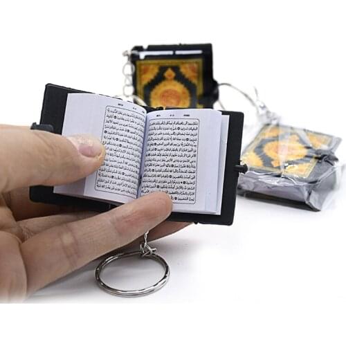 Unisex Mini Ark Quran Can Read Real Paper Book Key Pendant Arabic The Koran Keychain Muslim Islamic Keyrings Religious Jewelry