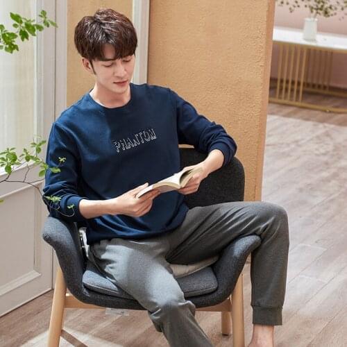 100% Cotton Mens Pajamas Suits 2PCs Spring Autumn Oversize Winter Noble Style Homewear Long-Sleeves Leisure халат мужской