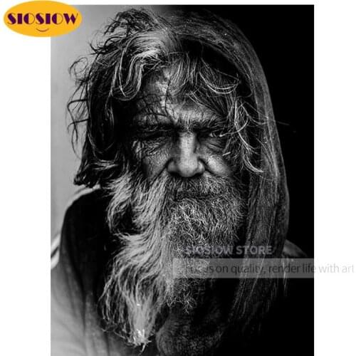 SIOSIOW New Black And White 5d Diy Diamond Painting Old Man Full Square Round Drill Daimond Mosaic Embroidery Modern Home Decor