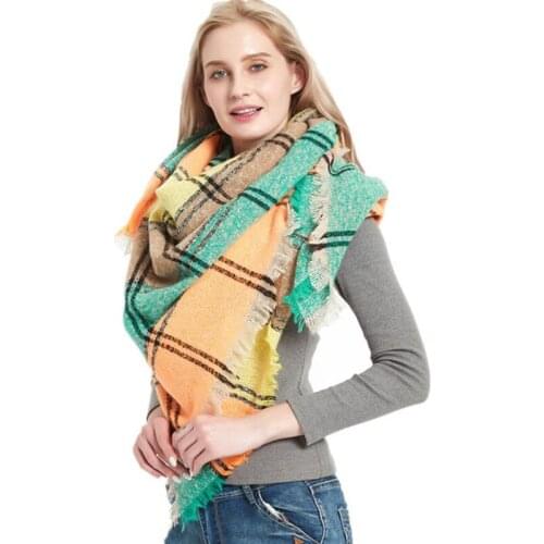 2020 New fashion Knitted wrinter women scarf plaid warm scarves shawls luxury brand neck bandana pashmina lady wrap Plus size