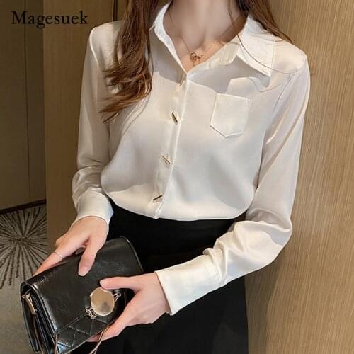 New Womens Shirt Classic Chiffon Blouse Lady Simple Style Tops Clothes Blusas Female Plus Size Loose Long Sleeve Shirts 10488