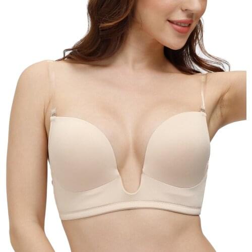 New Arrival Sexy Women Bra Push Up Silicone Invisible Lingerie Plunge Deep Low Backless Bra Plus Size