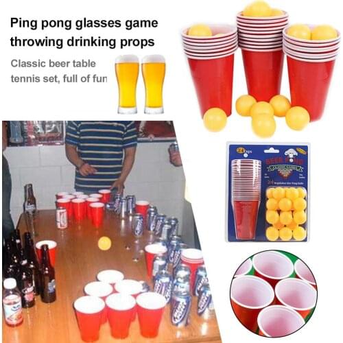 1 Set Of Ping Pong Glasses Game Throwing Drinking Props Beer Pong Set 24 Red Cups Ping Pong Balls Table Games For Home Bar Party
