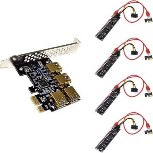 PCIE Riser Card 1 to 4 USB 3.0 Multiplier Hub Expansion Card PCI Express 1X to 16X Adapter for Bitcoin ETH BTC Miner