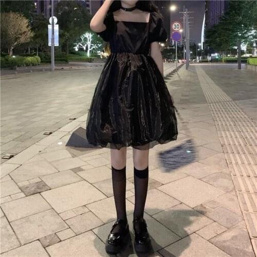 French Sweet Girl Vintage Elegant Fairy Ball Gown Dress Sexy Harajuku Maid Woman Mesh Lace Slim Waist Gothic Lolita Mini Dress