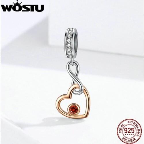 WOSTU Fashion Infinity Love Heart Dangle Charm 925 Sterling Silver Beads Fit Original Bracelet Pendant Wedding Jewelry FIC1239