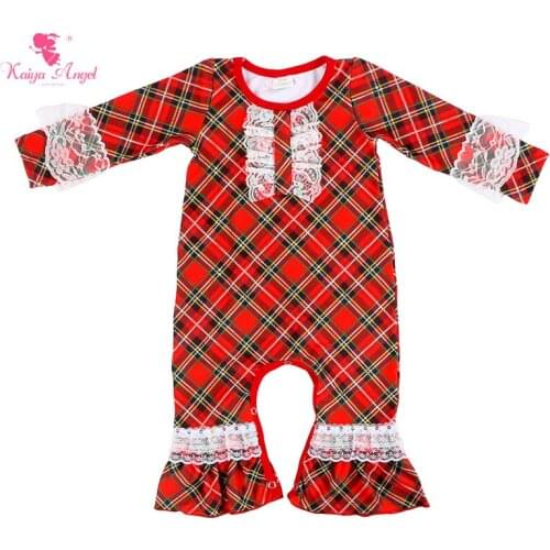 Kaiya Angel Christmas Baby Girl Boy Clothes Fall Winter Jumpsuit Factory Wholesale Long Sleeve Cotton Ruffles Newborn Rompers