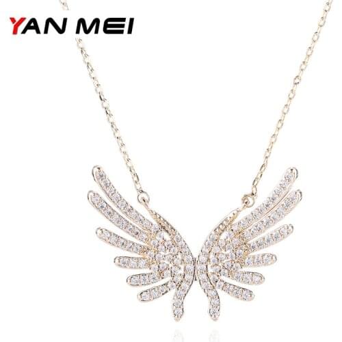 YANMEI Silver/Gold CZ Angle Wing Pendant Necklace Elegant Rhinestone Necklaces Fashion Jewelry Gift For Women YMD1309