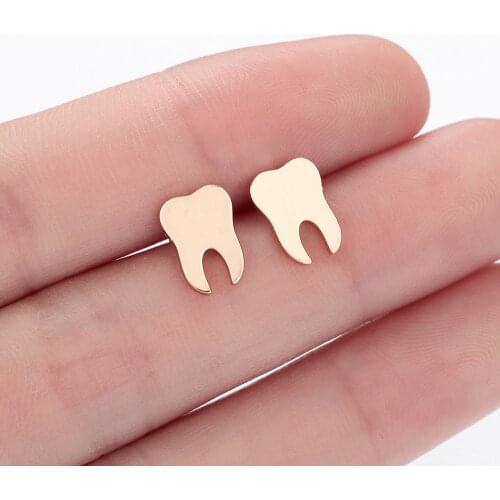 Chandler Tiny Small Stainless Steel Nickel Free Tooth Earrings For Women Dental Studs Best Doctor Gift For Women Girl Bijoux