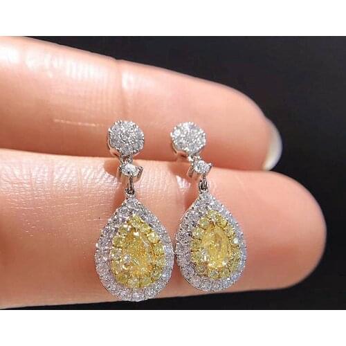 Huitan Luxury Yellow CZ Dangle Earrings for Women High-quality Delicate Accessories Party Gift Elegant Female Statement Earrings