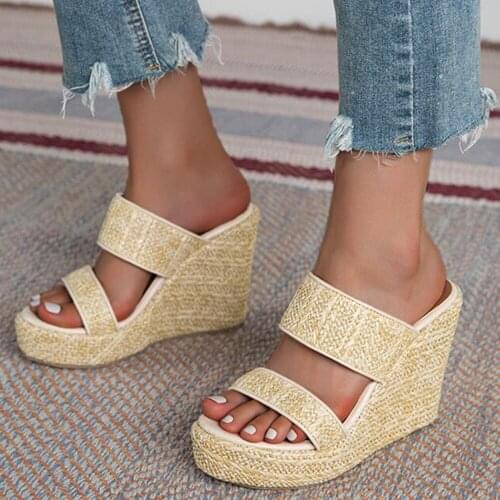 New Platform Wedges Slippers Women Sandals Ladies Shoes Fashion Heeled Shoes Casual Summer Straw Slides Slippers Female q577