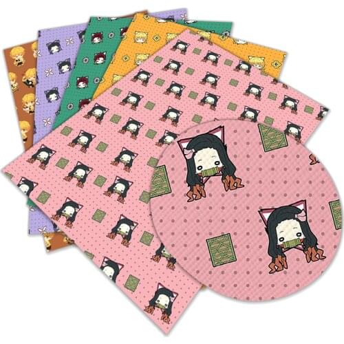 Japanese Cartoon Printed Faux Leather Kimetsu No Yaiba Cross Pattern 30 X 136cm Rolls for Hair Bows DIY Bag Earrings Materials