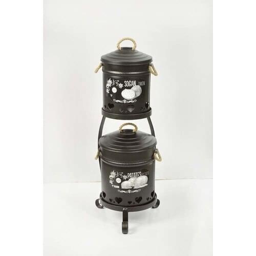 Yildiray Metal Metal Galvanized 2 Layer Economic Potato Onion Storage Bucket Black