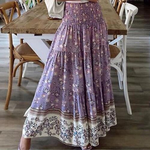 Sexy Bohemian Beach Long Skirts Womens 2021 Spring Summer High Waist Casual Bohemian Pink Maxi Skirt For Women Plus Size 3xl
