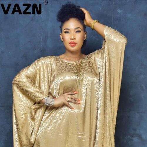 VAZN Satin face sesign 2020 summer sexy lady champagne pink loose long dress O-neck sashes batwing sleeve dress chic reteo frock