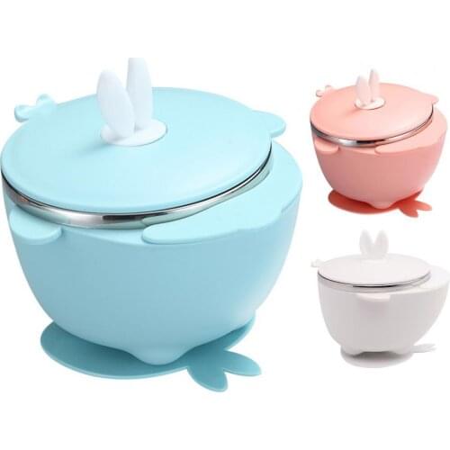 1 Set Safe Baby Dish Ear Handle Water Injection Food Grade Materials Stainless Steel Feeding Bowl Kids Tableware for Toddler