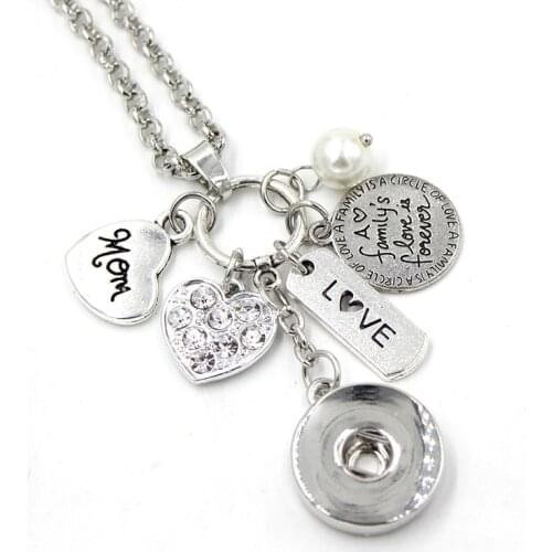 10pcs New Arrival Wholesale Interchangeable 18mm Snap Jewelry MOM Pendant Charm Necklace Heart Snap Necklace For Mother mom Gift