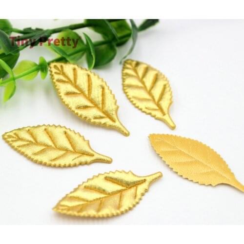 100PCS Metallic Soft Gold Tree Leaves Appliques Embossed Fabric Leaf Patches for DIY Craft Supplies, Party Decoration, Scrapbook