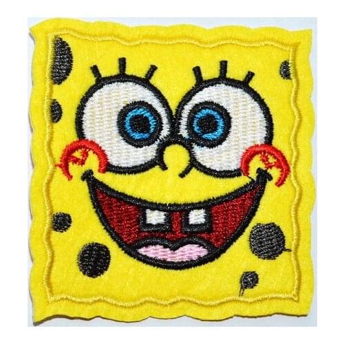 Smile Cake Face Yellow retro fun embroidered applique iron on patch (Size is about 6.4 * 6.4 cm)
