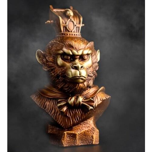 24CM L HOME BUSINESS TOP COOL DECORATIVE ART THE GOD OF VICTORY TALISMAN HAND ENGRAVING CHINA SUN WUKONG BRASS SCULPTURE STATUE