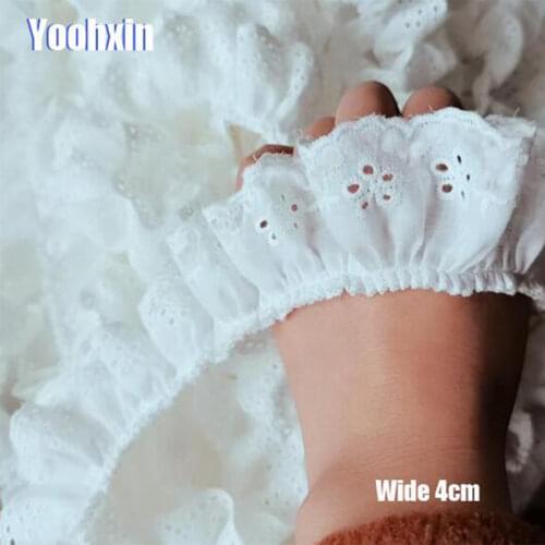 4CM Wide Modern White cotton Embroidery Lace Fabric DIY applique collar trim ribbon Sewing tassel guipure wedding cloth decor