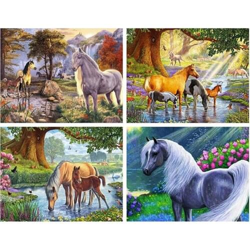5D Diamond Embroidery Landscape Full Drill Square /Round Diamond Painting Scenery Horse Diamond Mosaic Cross Stitch Kit Decor