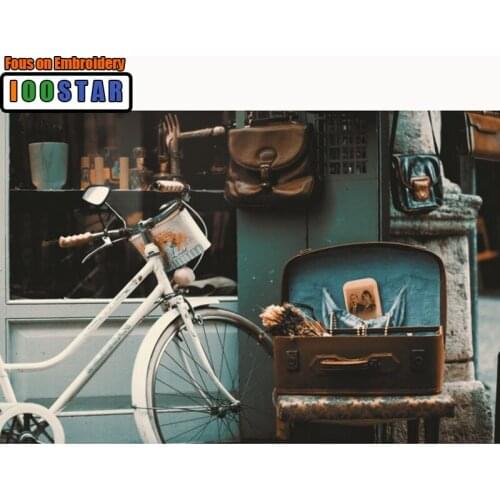 Full Square Diamond embroidery Cross stitch scenery Full Diamond mosaic old city DIY Diamond painting bicycle