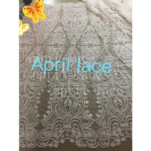 Ap810# 5yards good quality cord french lace furry shining sequin haute couture tulle mesh lace fabric for wedding bridal gown