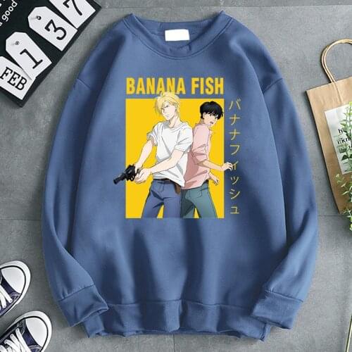 Banana Fish Japan Cartoon Anime Print Sweatshirt Men Fleece Comfortable Hoodie Autumn Crewneck Pullover Hoody Men Crewneck Loose