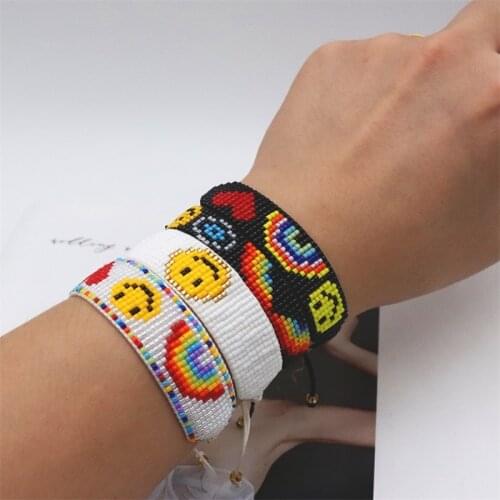 ZHONGVI Rainbow Smiley Face Bracelets Miyuki Beaded Bracelet For Women Summer Beach Jewelry Best Friendship Gift Wholesale