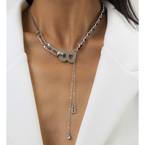 Hip Hop Style Stitching Letter B Crystal Alloy Pendant Single Layer Necklace Flannel Chain Women Girls Wedding Party Jewelry