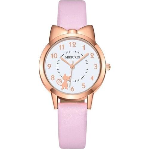 New Fashion Leather Quartz Watches Cute Cat Children Watches Child Kids Watch Birthday Party Gift Wristwatch Relogio Feminino