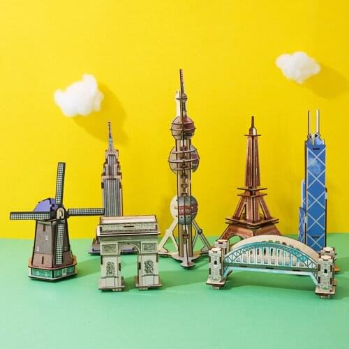 Wooden 3D Building Model Inserting Toy Childrens Wooden Manual Inserting Educational Toy 3D Three-dimensional Building Puzzle